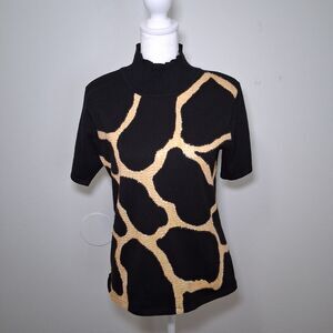 Vintage Turtle Neck  Beaded Sweater Shirt Sz Xs Artsy Wacky Statement Abstract